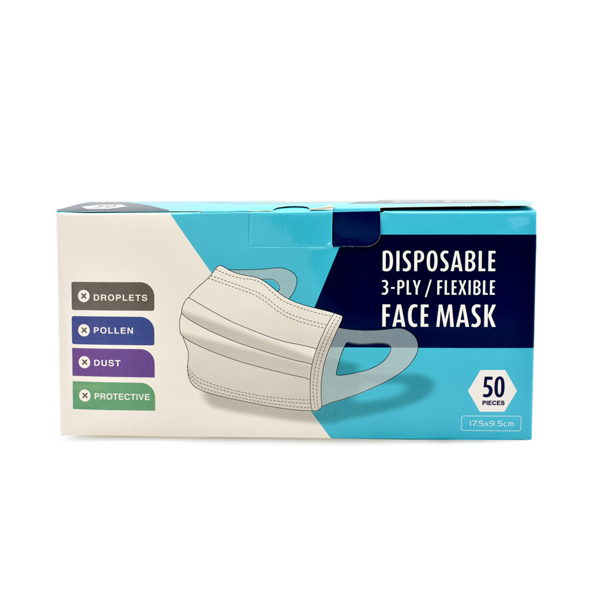 Face Mask 3 Ply Disposable Flexible 50pcs