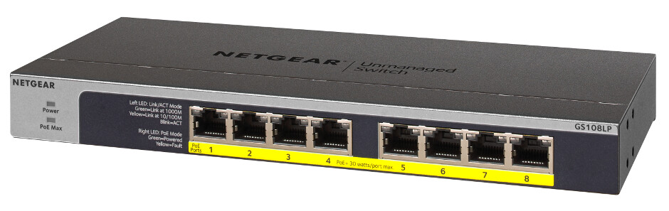 Netgear  8-Port Gigabit Ethernet Unmanaged PoE Switch GS108LP-100EUS