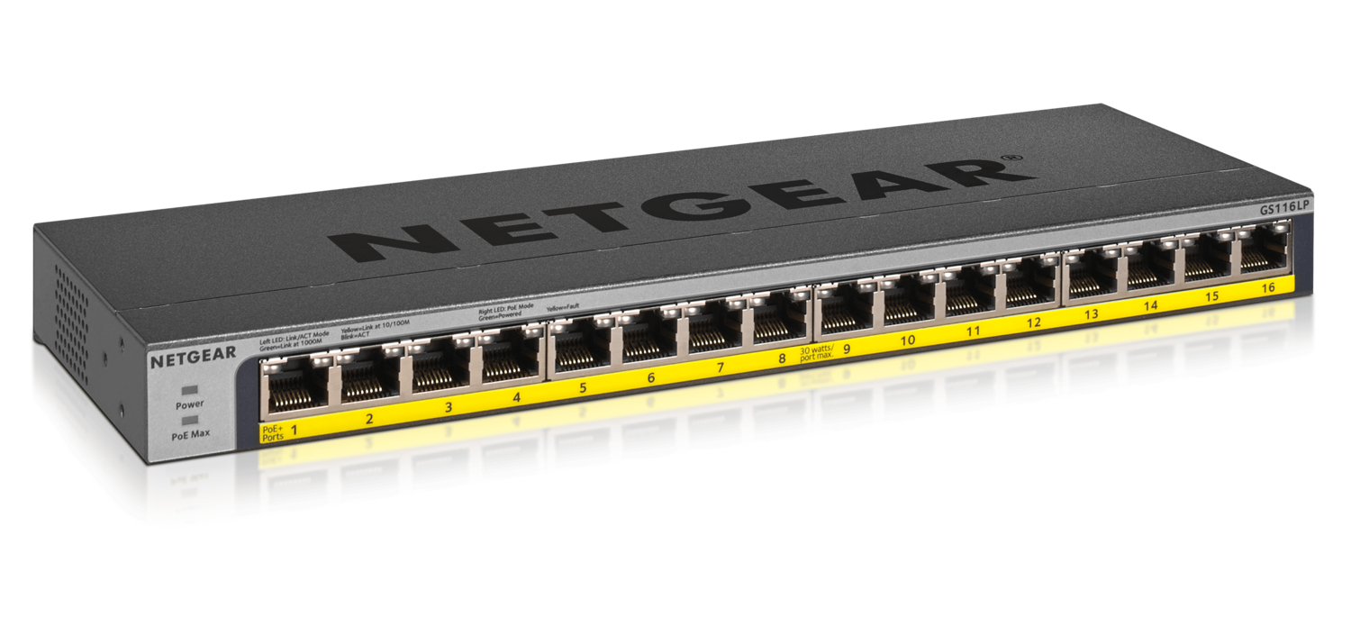 Netgear  16-Port Gigabit Ethernet Unmanaged PoE Switch GS116LP-100EUS