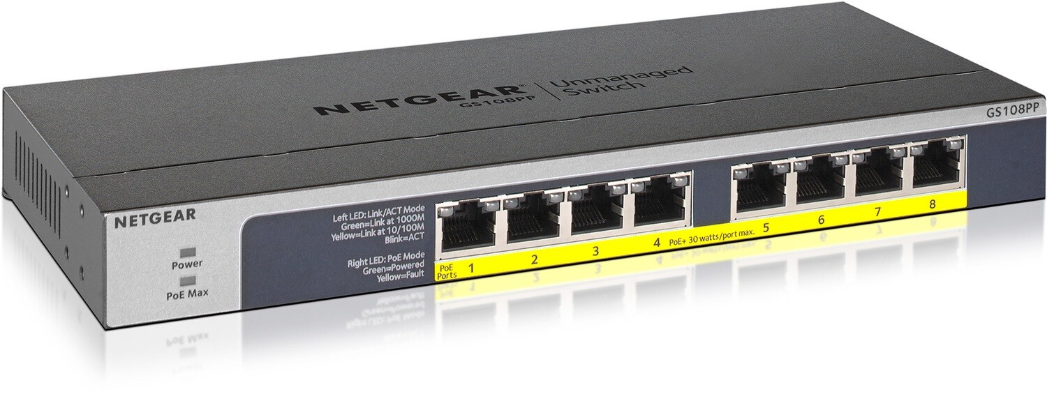 Netgear  8-Port Gigabit Ethernet Unmanaged PoE Switch  GS108PP-100EUS