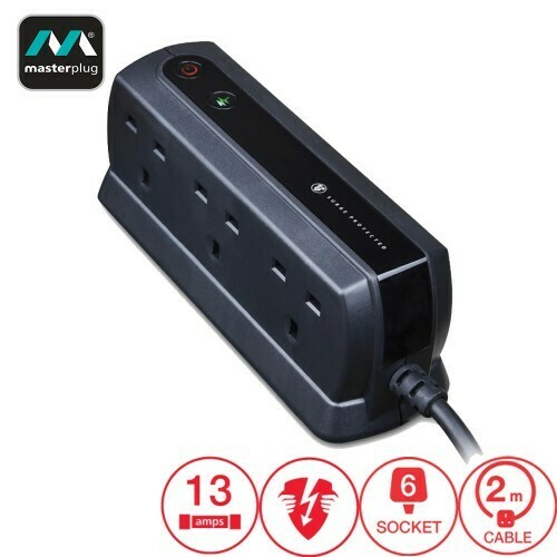MASTERPLUG SURGE PROTECTOR 6 GANG 2 METER EXTENSION LEADS MATTE