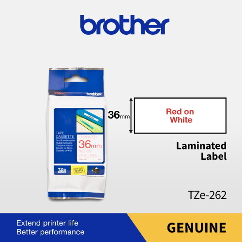 Brother TZe-262 Red On White 36mm