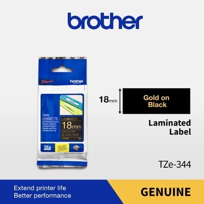 Brother TZe-344 Gold on Black 18mm 0.7″ Laminated