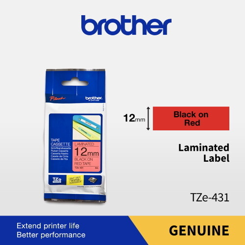 Brother TZe-431 Black on Red 12mm 0.47″Laminated