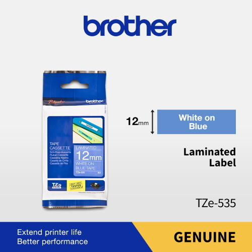 Brother TZe-535 White on Blue 12mm 0.47″Laminated 8m