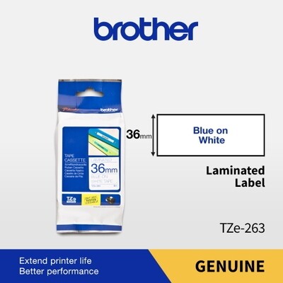 Brother TZe-263 Blue On White 36mm