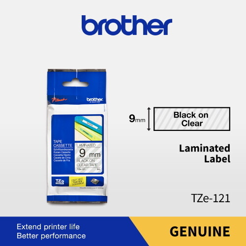 Brother TZe-121 Black On Clear 9mm 0.35″ Laminated