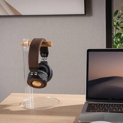 BRATECK ACRYLIC WOOD HEADPHONE STAND TRANSPARENT AND BEECH WOOD DESIGN HEADSET STAND HOLDER MOUNT (HPS08-3)