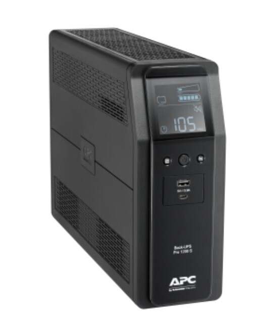 APC Back-UPS Pro, 1200VA/720W, Tower, 230V, 8x IEC C13 outlets, Sine Wave, AVR, USB Type A + C ports, LCD, User Replaceable Battery
BR1200SI