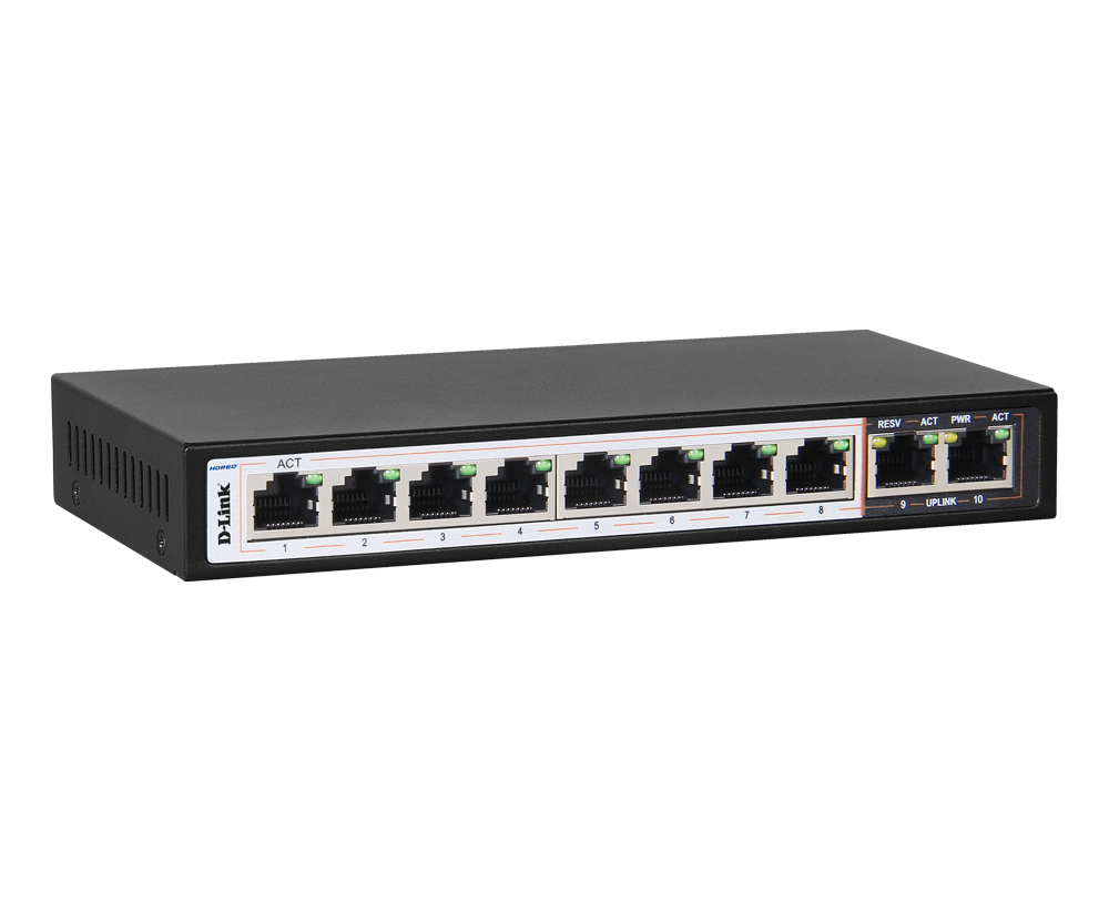 D-Link 8 + 2 100Mbps 250m PoE Switch DES-F1010P-E