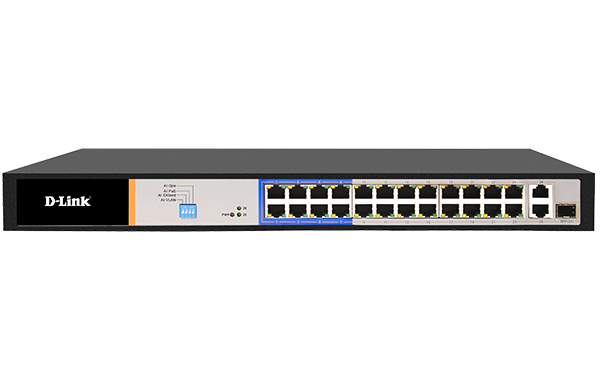 D-Link 26-Port PoE Switch with 24 PoE Ports (8 Long Reach 250m) and 2 Gigabit Uplink Ports DES-F1026P-E