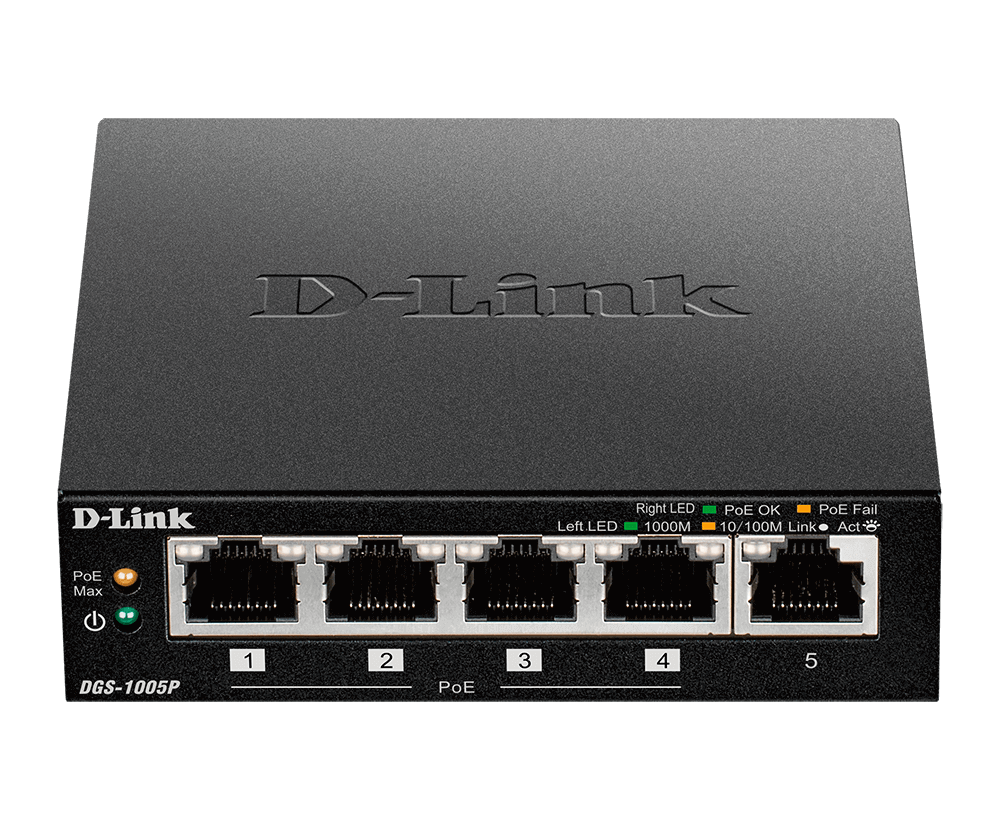 D-Link 5-Port Gigabit Desktop Switch with 4 PoE ports
DGS-1005P
