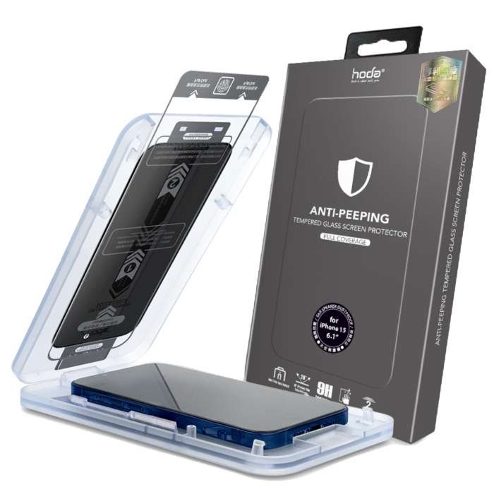 Hoda iPhone 15 Series (Privacy) Anti-Peeper Full Coverage Tempered Glass Screen Protector - With Dust-Free Helper