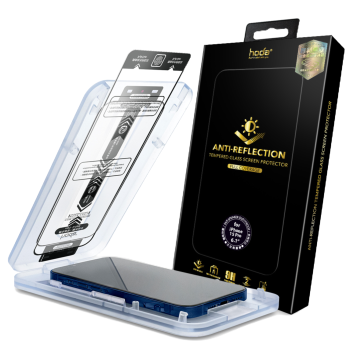 Hoda iPhone 15 Series (Flagship) Anti-Reflection Full Coverage Tempered Glass Screen Protector - With Dust-Free Helper