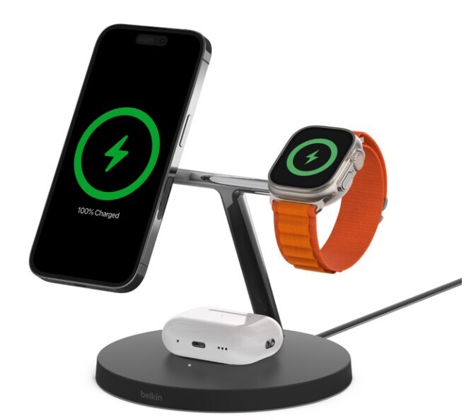 Belkin BoostCharge Pro 3-in-1 Wireless Charger with Official MagSafe Charging 15W WIZ017myBK