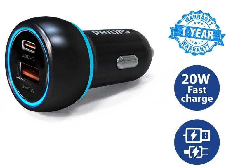Philips Ultra Fast USB C Charger Dual Port PD Type C 38W Quick Charger QC3.0 DLP2552PB/97