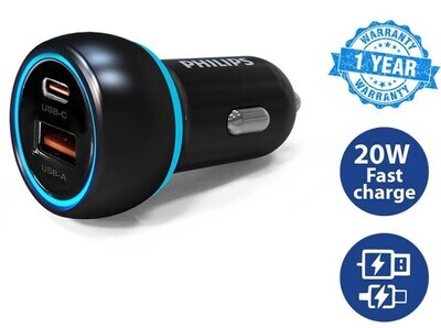 Philips Ultra Fast USB C Charger Dual Port PD Type C 38W Quick Charger QC3.0 DLP2552PB/97