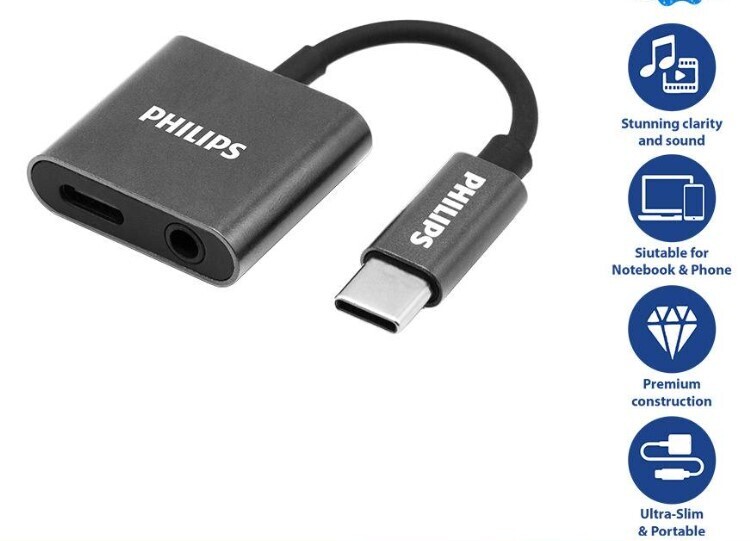 Philips USB-C To 3.5mm Jack &amp; USB C Audio Adapter Support USB C Mobile Phone &amp; 3.5mm Headset Connection SWA3021