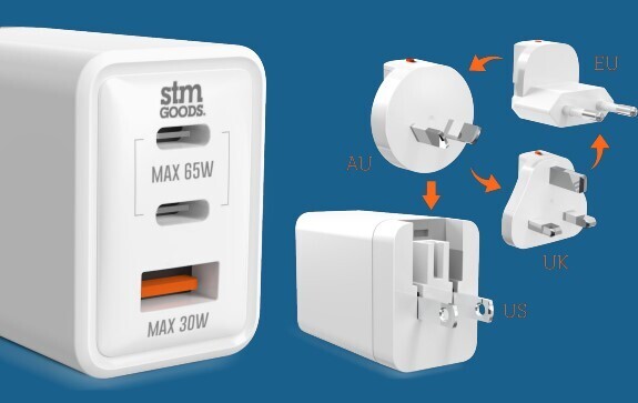 STM Goods 65W 3 Port (USB-C x 2 &amp; USB-A) Power Adapter