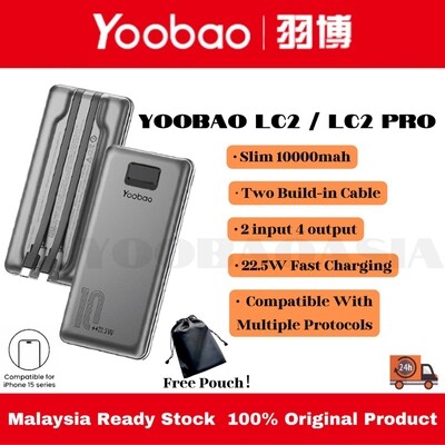 Yoobao LC2 Pro 22.5W Powerbank 10000mAh Original Fast Charging Built-In 2 Cables Power Bank Original Ultra Slim