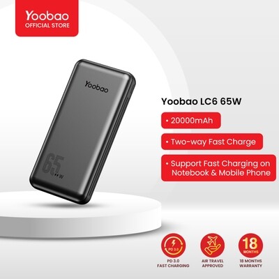 Yoobao  LC6-65W 20000mAh Fast Charging Power Bank Built in Cables (Lightning &amp; Type C)