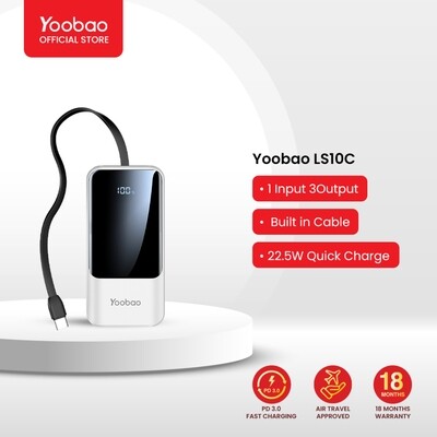 Yoobao  LS10-C 10000mAh 20W Mini Mini Portable Fast Charging Powerbank Type C White