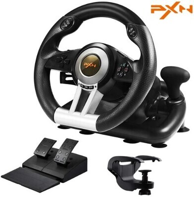 PXN V3II Racing Wheel, Steering Wheel With Racing Paddles For PC, PS4, Nintendo Switch - Black / Orange PXN-V3Pro
