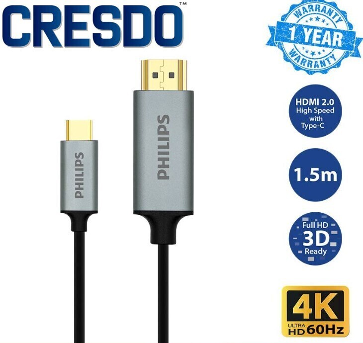 Philips USB Type-C to HDMI 2.0 Cable Converter 4K UHD 60Hz SWV5010