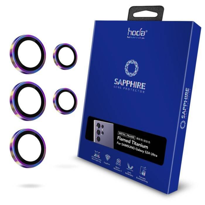 Hoda Sapphire Lens Protector For Samsung S24 Ultra (5PCs), Color: Flamed Titanium
