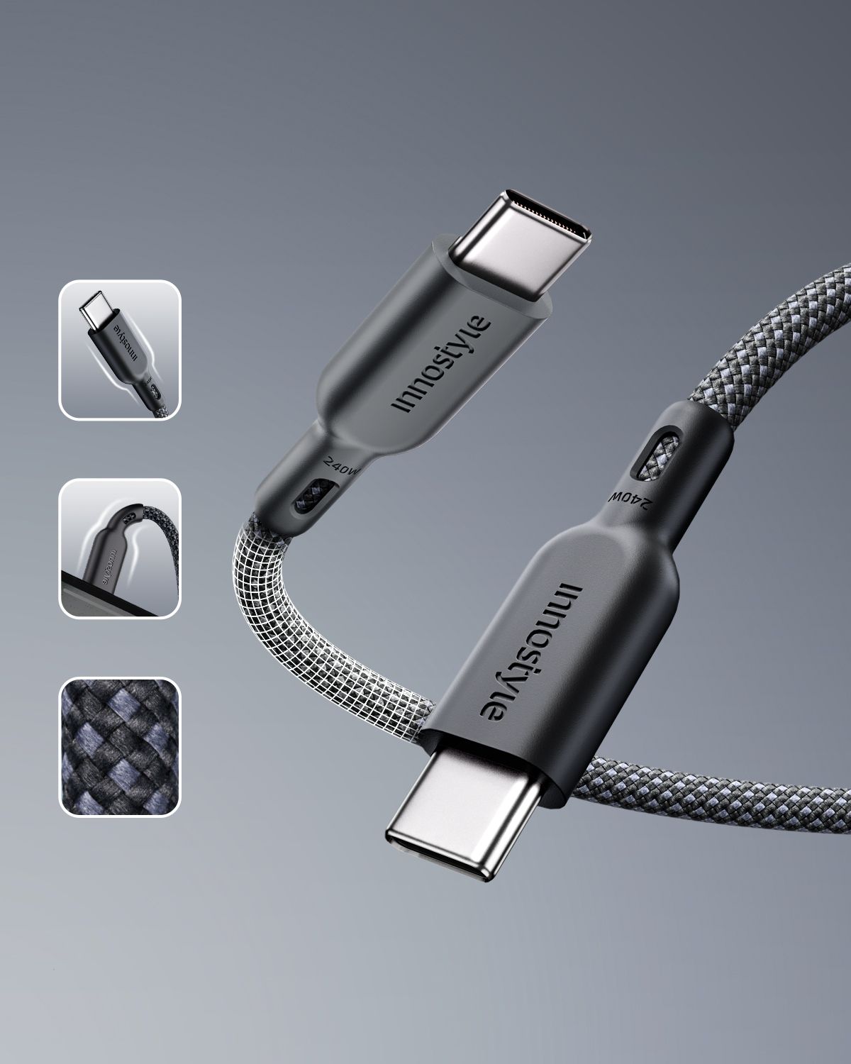 Innostyle PowerNova Youth USB-C to USB-C Cable 240W, Color: Black
