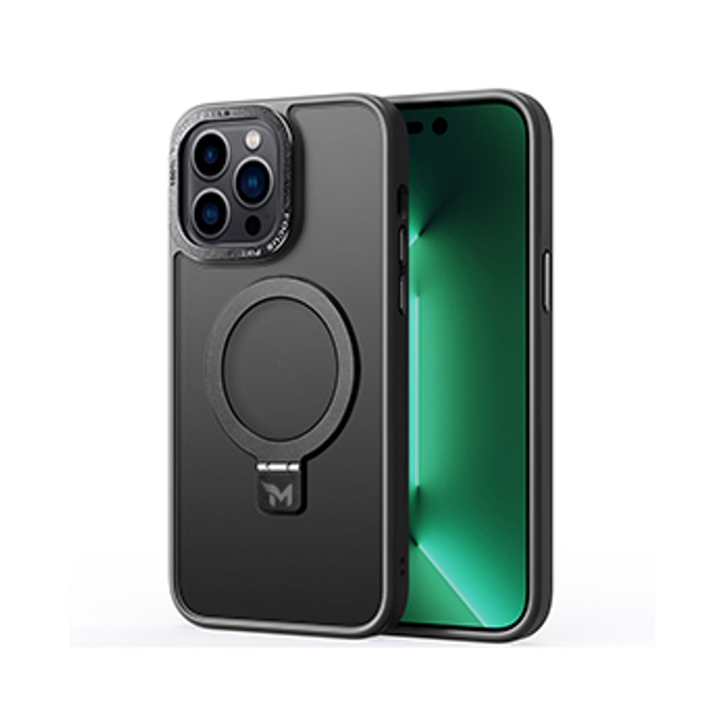 Machino View KS Kickstand Magnetic Compatible Metal Lens Frame Drop Protection Case for iPhone 16  Series (Black)