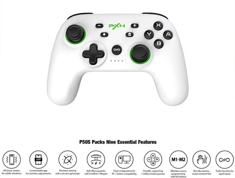 PXN P50S Next GEN HD Vibration Feedback Gyro NFC Bluetooth Gaming Controller For PC/Switch/Mobile