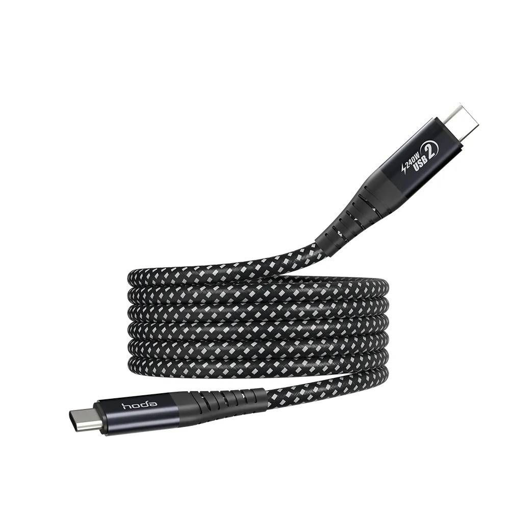 Hoda 2M 240W Quick Charging USB 2.0 TYPE-C to C &amp; Data Sync Braided Speed Cable with Magnetic Winding Up