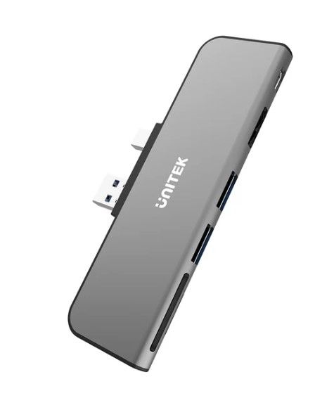 Uniteku HUB H6+ 6-in-2 USB 3.0 Hub for Surface Pro with Dual Monitor and Dual Card Reader D1021A