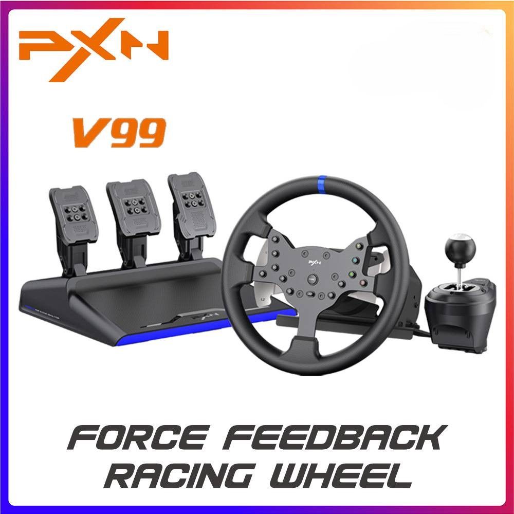 PXN V99 Force Feedback Gaming Steering Wheel Racing Simulator With Hall Magnetic 3 Pedal &amp; Manual 6+1 Gear Shifter