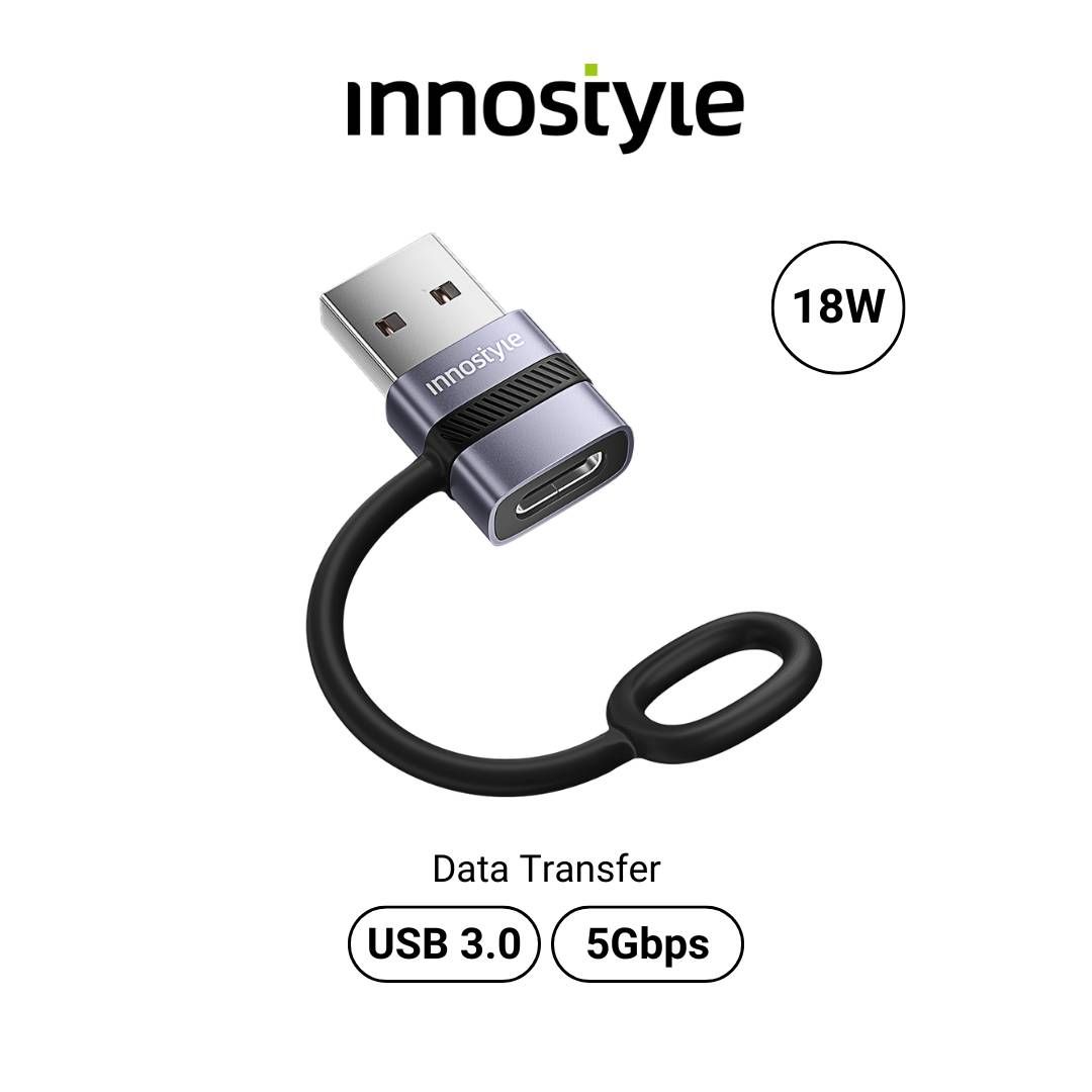 InnoStyle FlexiLink USB-A to USB-C 18W Female Adapter - USB3.0, 5Gbps with Silicone Tape