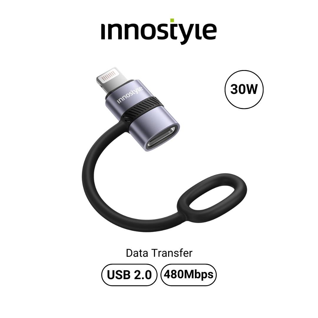 InnoStyle FlexiLink Lightning to USB-C 30W Female Adapter - USB2.0, 480Mbps with Silicone Tape