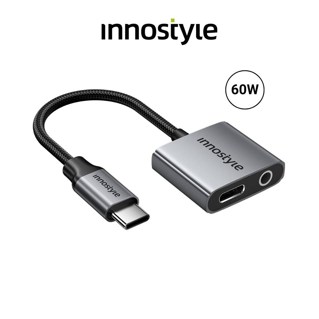 InnoStyle NexaLink 2 in 1 USB-C to USB-C PD60W &amp; 3.5mm Audio Jack Female Adapter