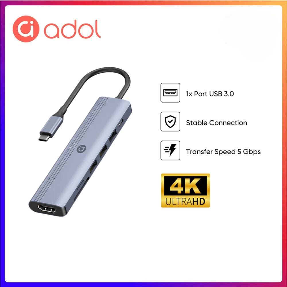 ADOL 7-in-1 USB-C Hub 4K HDMI, USB 3.0, USB 2.0, SD, TF, PD100W Aluminum Alloy GD-C730