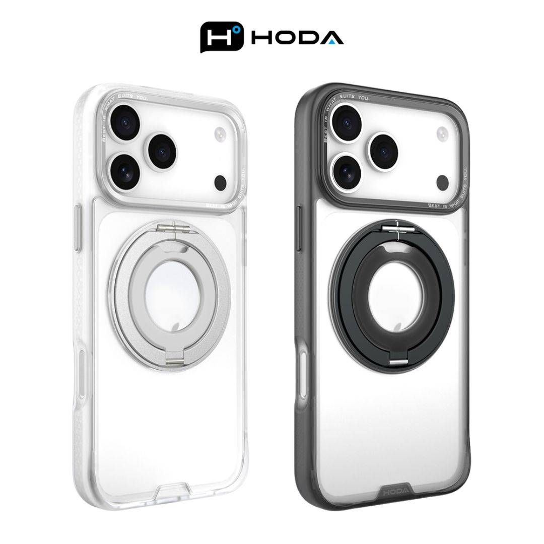Hoda iPhone 17 Series Rough Magnet With 360° Foldable Rotating Ring-Holder Stand Case
