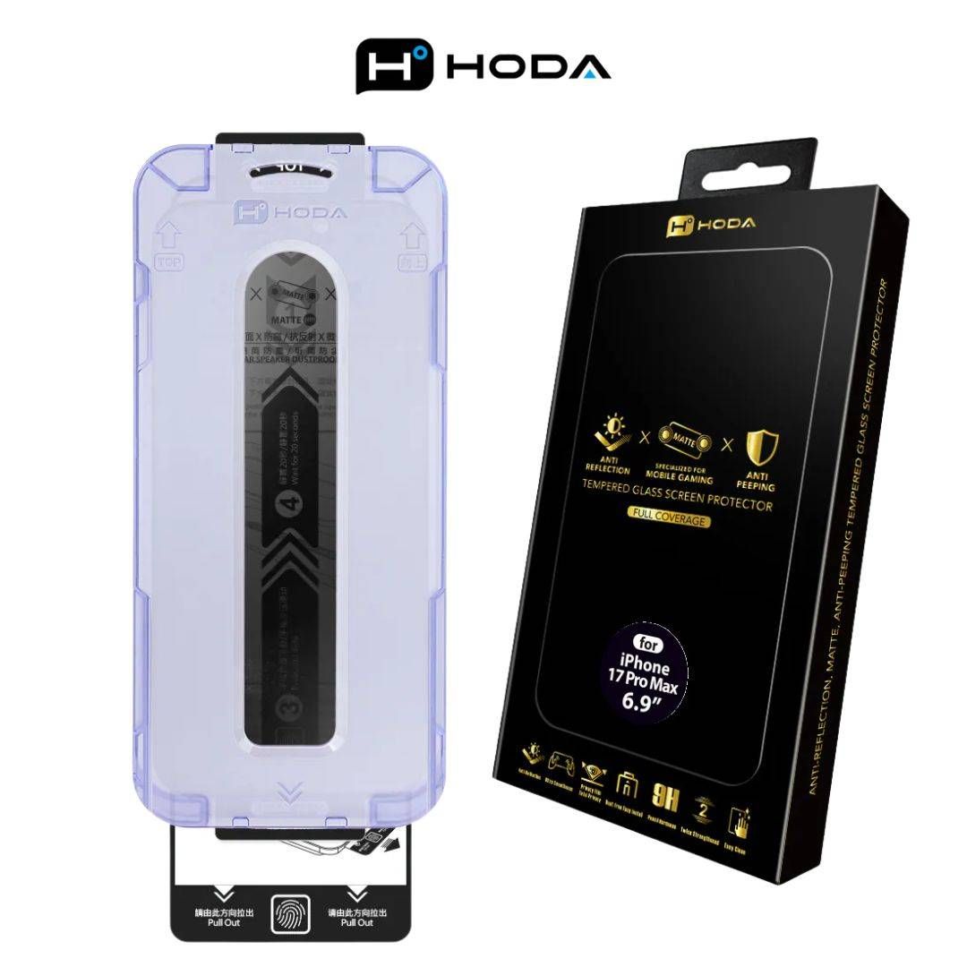 Hoda Matte Anti-Peeper (Privacy) with Anti-Reflection Full Coverage Screen Protector (Triple Function) for iPhone 17 Pro / 17 Pro Max with Dust-Free Helper Lite