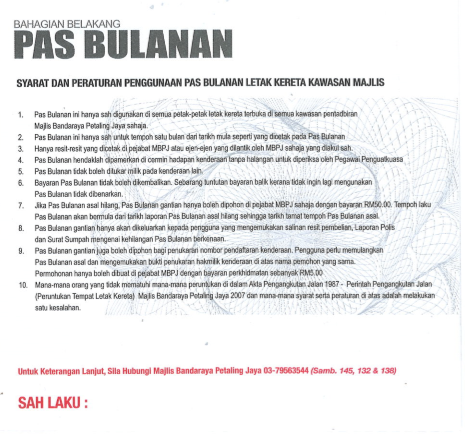 MBPJ Monthly Pass Parking
