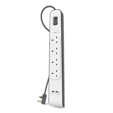 Belkin 4 Outlets 2M Surge Protection Strip with 2 USB Ports BSV401sa2M