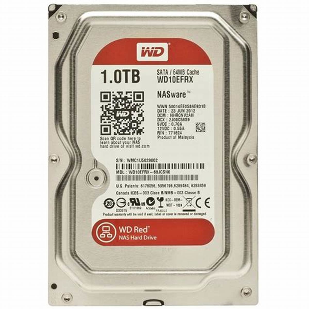 Western Digital 3.5&quot; Red NAS 1TB Internal Hard Drive WD10EFRX, Capacity: 1TB