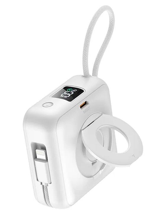 Hoda 10000mAh Fast Charging Powerbank With Magnet 3 in 1 Dual Cables Hoda 10000mAh Fast Charging Powerbank With Magnet 3 in 1 Dual Cables, Color: White