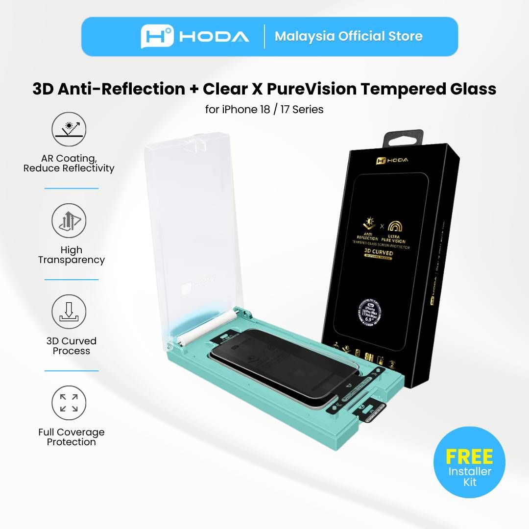 Hoda 3D Full Anti-Reflection + Clear X PureVision Full Coverage Glass Screen Protector for iPhone 18 Series with Dust Free Helper