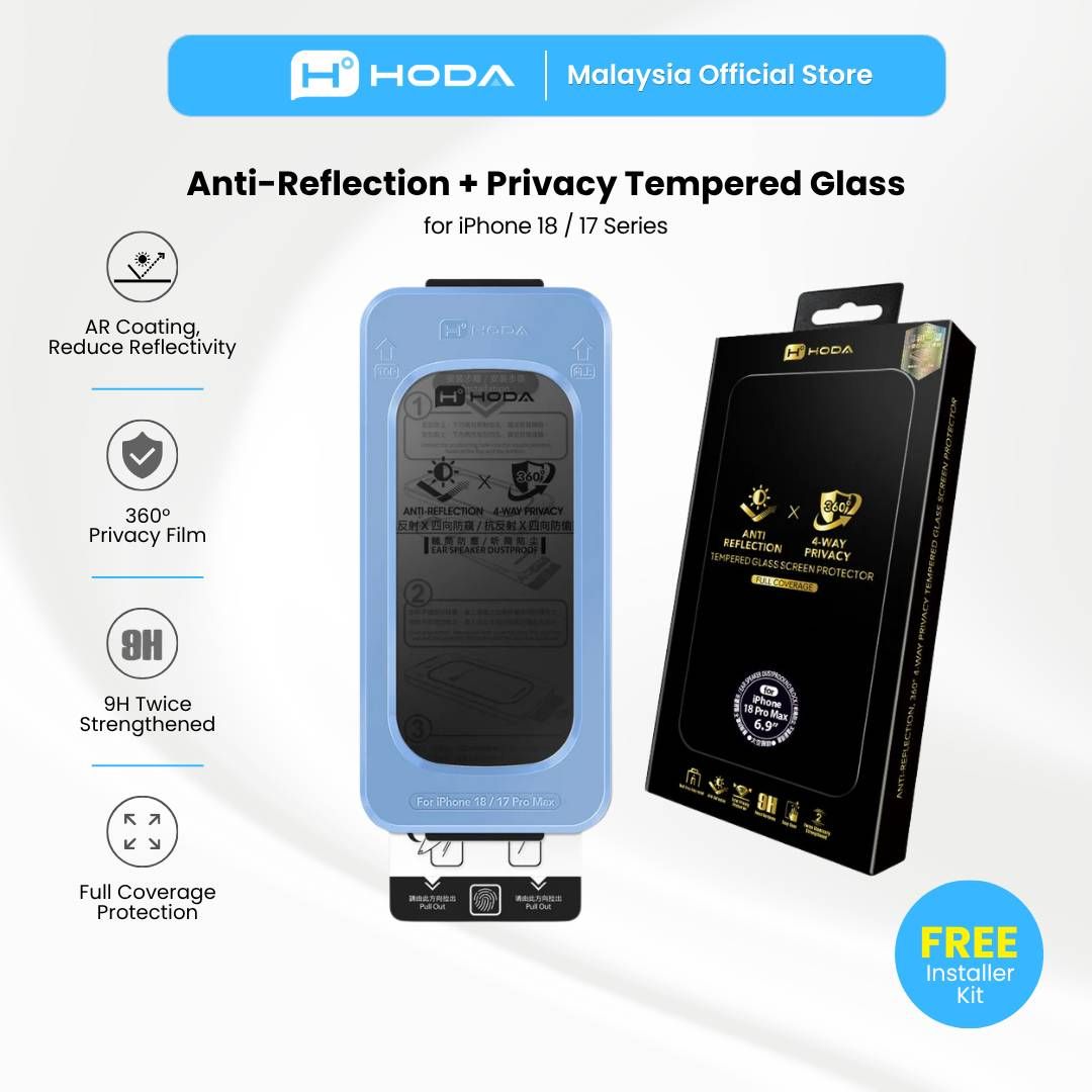 Hoda Anti-Peeper (Privacy 4ways) with Anti-Reflection Full Coverage Screen Protector (Dual Function) for iPhone 18 Series with Dust-Free Helper Lite