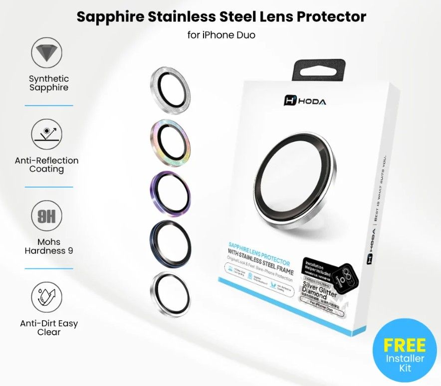 Hoda Sapphire Lens Protector (Glossy Two Color Stainless Steel) For iPhone Duo (2pcs)