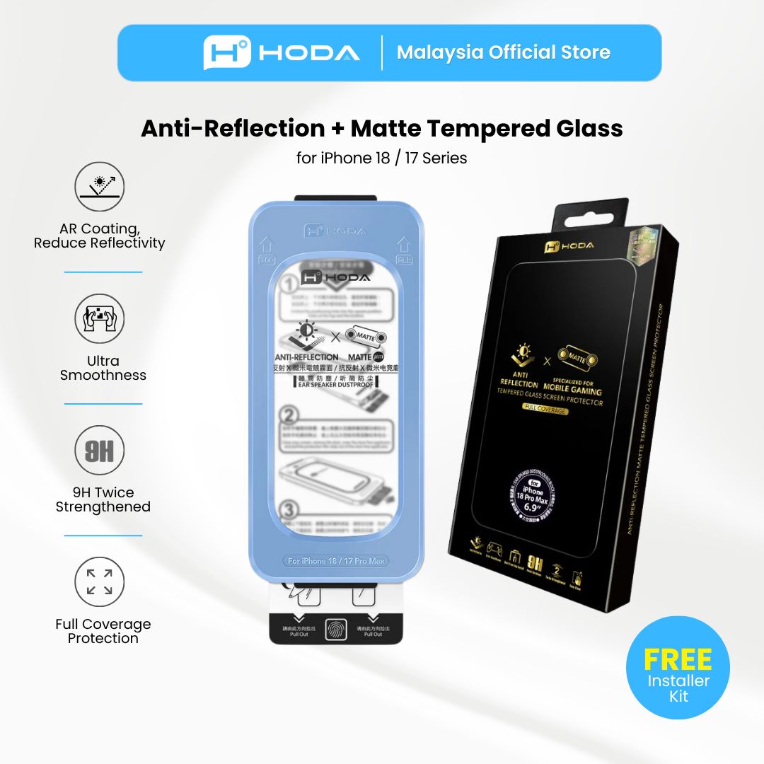 Hoda Anti-Reflection (Matte) Glass Full Coverage Screen Protector (Dual Function) for iPhone 17/18 series with Dust-Free Helper