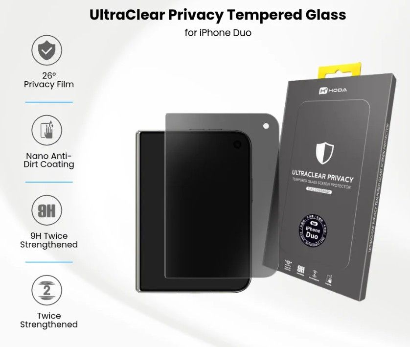 Hoda 2.D UltraClear Anti-Peeping (Privacy) 2 Way Case Friendly Tempered Glass Screen Protector for iPhone Duo (Front Screen) No Helper